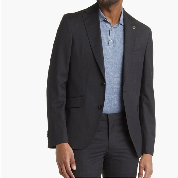 Ted Baker‎ Ron Extra Slim Windowpane Wool Suit Jacket Charcoal 38 Regular